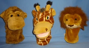 Plush Hand puppets-Giraffe 12"-Monkey/Chimpanzee-11"-Lion-9"-zoo animal-LOT-3 - Picture 1 of 12