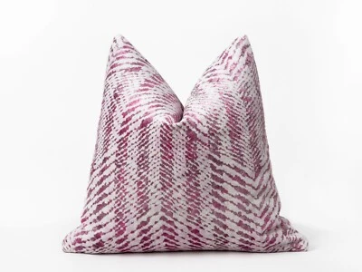 Pink Velvet Decorative Pillow Cover - Modern Abstract Design, Euro Sham Cover - Image 1 of 4