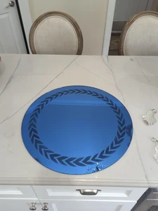 Vintage Table Dresser Mirror Etched Tray Cobalt Blued MCM RETRO  - Picture 1 of 12