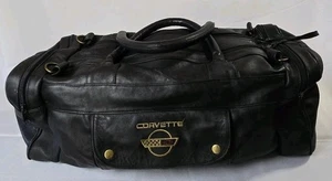 Vintage Corvette Leather Duffle Bag With Embroidered Logo & Multiple Zippers - Picture 1 of 7