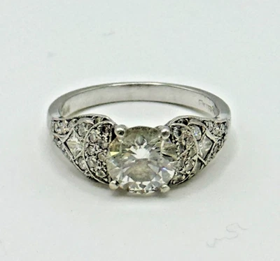 Peter Norman Natural Diamond 1ct Round Half Moon Pave Engagement Ring Platinun - Image 1 of 4