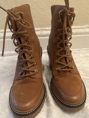 Botas Tory Burch Miler Guijarro Cuero Marrón Claro Con Cordones 8M Apenas Usadas Foto 1 de 4