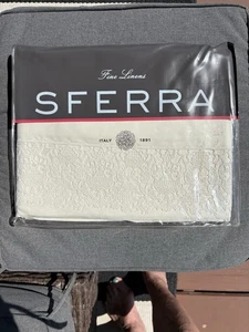 Sferra Phoebe 5002 Ivory Full/Queen Flat Sheet 100% Cotton Lace Detail 96”x114” - Picture 1 of 2
