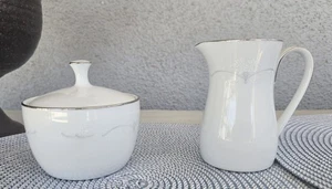 VTG. NORITAKE WHITEBROOK SUGAR AND CREAMER SET SILVER BAND 6441 1963-1977 - Picture 1 of 8