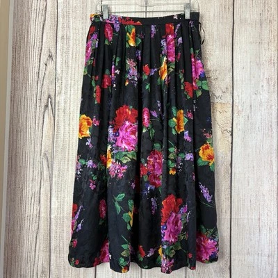 Falda plisada midi vintage de seda floral para mujer talla 10 Foto 1 de 4