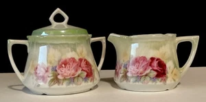 VTG Leuchtenburg Germany Hand Painted Porcelain Floral Roses Creamer & Sugar Set - Picture 1 of 19