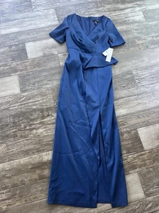 Aidan Mattox Womens Navy Surplice Maxi Formal Evening Dress Gown Size 6 $495msrp - Picture 1 of 11