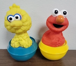 Set of (2) Vintage Big Bird & Elmo 1990's Sesame Street Roly Poly Wobble Toys - Picture 1 of 5