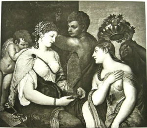 PRETTY CUTE NUDE NAKED GIRL & GODDESS VENUS ~ 1892 TITIAN Art Print Photogravure - Bild 1 von 1