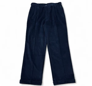 Jos A Bank Colorfast Corduroy Pants Mens 38 x 30 Blue Cuffed Pleated Trouser NWT - Picture 1 of 12