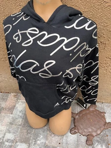 ADIDAS Black/ Silver Script Design  Hoodie Pullover - Big Girls Size L - 14 - Picture 1 of 10
