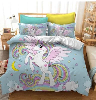 Rainbow Unicorn Duvet Quilt Cover Girls Gift Bedding Set Single Double King Size - Image 1 of 4