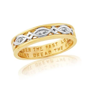 Ladies 9ct Gold Plated on Silver Diamond Set Message Ring 4mm Band Width - Picture 1 of 1