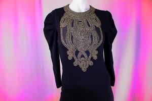 ARMANI EXCHANGE Vintage Blue Gold Embroidered Women Dress Size SP Petite - Picture 1 of 10