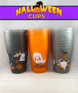Halloween Party Cups 8oz Set of 3 Ghosts, Pumpkins, Gnomes Hard Plastic 24 Cups - Picture 1 of 5