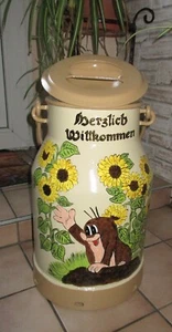 Bodenvase Milchkanne Handbemalt Sonnenblumen Niedlich Maulwurf Schneemann Beige - Bild 1 von 23
