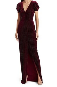 Vestido ML Monique Lhuillier Borgoña Terciopelo Tachonado Nuevo con Etiquetas Talla 16 $495 - Imagen 1 de 7