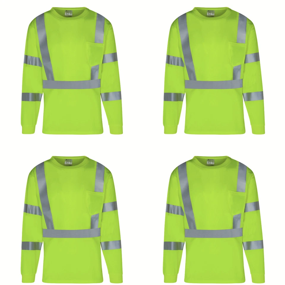 CLARO SAFETY CLARO 4 Pack Everyday ANSI Class 3 Long Sleeve UPF-50+ T-Shirt Hi Vis