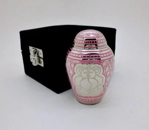 3" Solid Brass Pink Teddy Bear Cremation Memorial Keepsake Urn + Velvet Case NIB - Picture 1 of 10