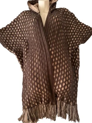 Max Edition Marrón y Tostado Flecos Abierto Cárdigan Capa Sudadera con Capucha, Mujer Talla L/XL Foto 1 de 4