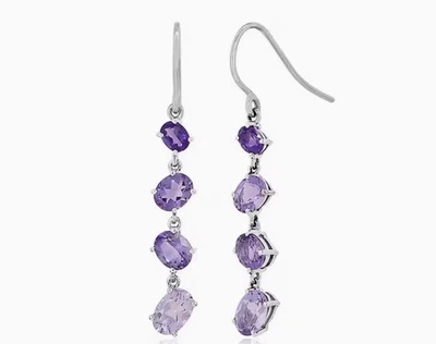 Helzberg Diamonds Amethyst & Rose de France Drop Earrings in Sterling Silver NWT - Image 1 of 4