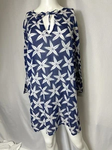 Rock Flower Paper Woman Cover Up Tunic L Blue White Starfish AOP Beach Sea Life - Imagen 1 de 4