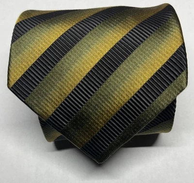 Corbata de negocios XMI Platino, 100 % Seda, Repp Rayas Verde, Amarillo, Negro Preppy Foto 1 de 3