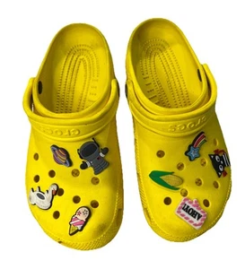Crocs Damen-Clogs gelb individuelles Design Gürtel Größe 9 Rückengurt - Bild 1 von 13