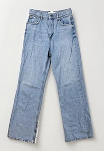 ZARA The 90’s Full Length Jeans Women 6 Blue Wide Leg Medium Wash Raw Hem High - Picture 1 of 16