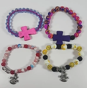 Lote Surtido de 4 Pulseras con Cuentas Multicolor Cruz Fútbol Hechas a Mano Joyería - Imagen 1 de 9