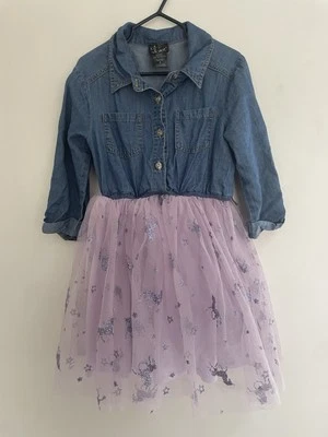 Pink & Violet Kid Girl Rainbow Glitter Unicorn Tulle Skirt Collared Dress Blue 6 - Image 1 of 4