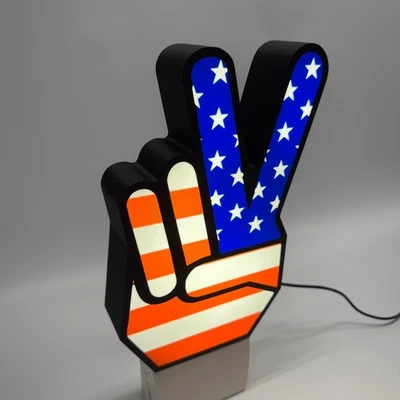 Peace symbol USA flag hand LED garage sign 9" tall Wall  desk Decor gift  art - Image 1 of 4
