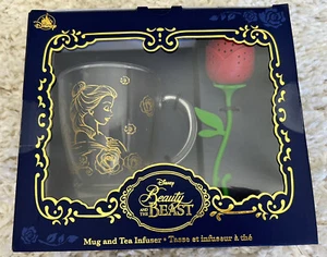 DISNEY La Bella y la Bestia Bella Taza de Vidrio e Infusor de Té Rosa Nuevo - Imagen 1 de 8