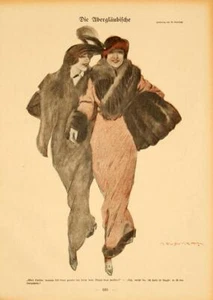 SIMPLICISSIMUS 1913 BY MARCELLO DUDOVICH FASHIONABLE LADIES ON LINEN ORIGINAL - Picture 1 of 1