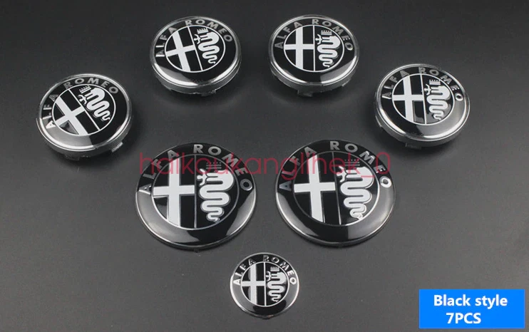 Juego de 7 tapas centrales de rueda negras para capó volante trasero emblemas insignias Alfa Romeo Foto 1 de 1