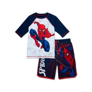 Spiderman Swimsuit Swim Trunks Short Rash Guard Set Boys 4 5 6 8 10 12 Marvel - Picture 1 of 3