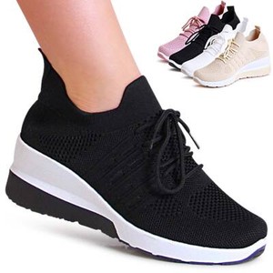 Femmes Semelle Compensée Baskets Chaussures Basses Tricot de Sport Bottines À