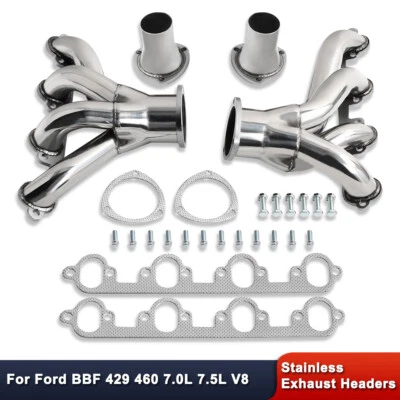 For Ford Big Block 429 460 7.0L 7.5L 1968-1977 Shorty Exhaust Headers Stainless — 第 1/4 张图片