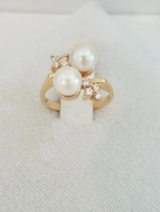 14K gold Diamond ring with natural pearl accents ring size 4.75 - Picture 1 of 8