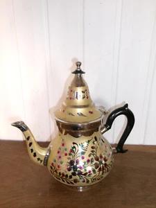 Théière Maroc Métal Chromé Décor  Peint à la main 24 cm - Picture 1 of 7