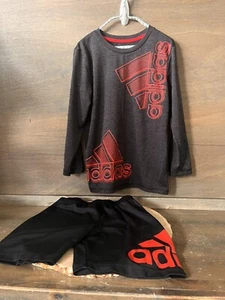 Adidas T-shirt Shorts Kids Size 6/7 BLACK RED Activewear Short Sleeve Top Boy's - Picture 1 of 5