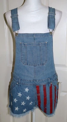 Nuevo con etiquetas Culotte con tirantes ajustable lavado claro dobladillo deshilachado bandera americana Tinseltown L Foto 1 de 4