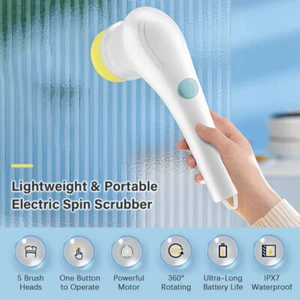 Electric Spin Scrubber Cordless 360° Rotating Home Bathroom Cleaning Brush Q6H8 - Picture 1 of 11