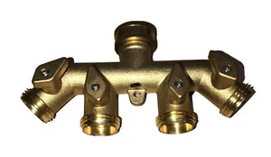4 Way 3/4" Brass Garden Hose Splitter, Manifold - Picture 1 of 5