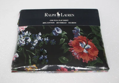 New Ralph Lauren COSSETTE ISADORA Black Floral Flat Sheet - Full - Image 1 of 4