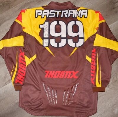 Camiseta deportiva firmada por Travis Pastrana #199 Thor Core - pequeña - marrón/dorada - certificado de autenticidad PSA Foto 1 de 4