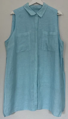 Vestido Camisa Chicos 100% Lino Sin Mangas Talla 3 Mujer XL/16 Azul Retro Años 90 Y2K Foto 1 de 4