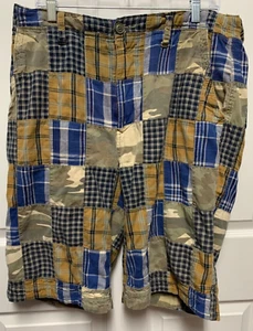 Nautica shorts size 32 multicolor Plaid Madras Camouflage patchwork 13" inseam - Picture 1 of 7
