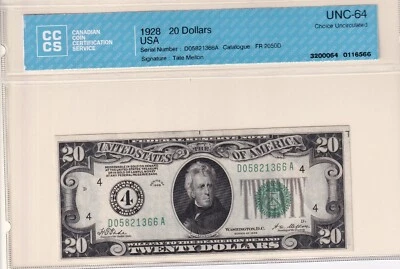 $20 1928 Federate Reserve Note, Fr #2350D, CCCS 64 (Redeemable in Gold) (61518) - Image 1 of 2