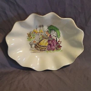 Vintage Crinoline "Lavender Lady" Fluted Dish Berry Bowl Antique - Picture 1 of 8